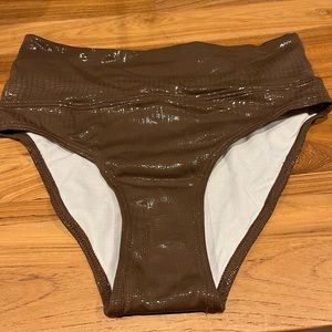 Naila BOUTIQUE NWT Brown Metallic Snakeskin Print Fold-over Bikini Bottom Size S